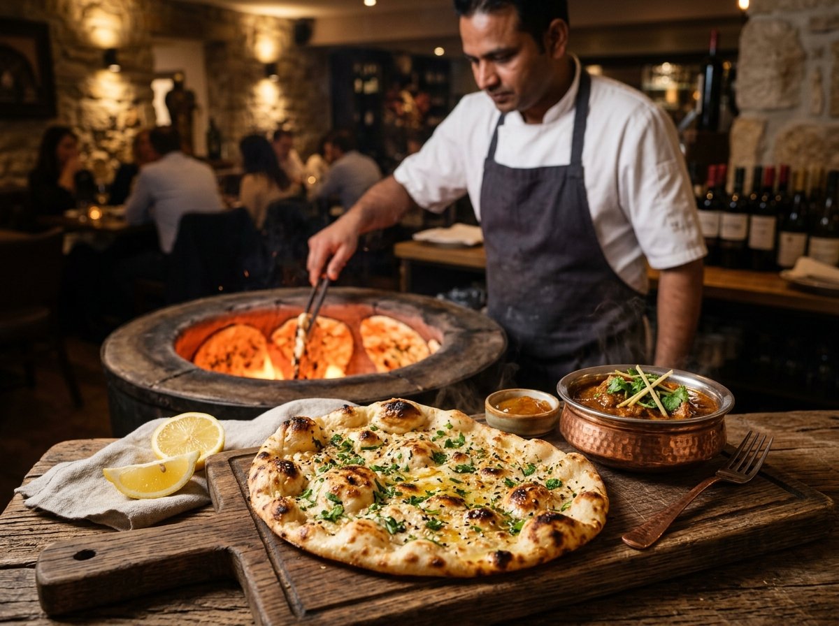 Traditionelle Tandoor-Zubereitung mit ofenfrischem Naan und indischen Spezialitäten — Maharaja Minden